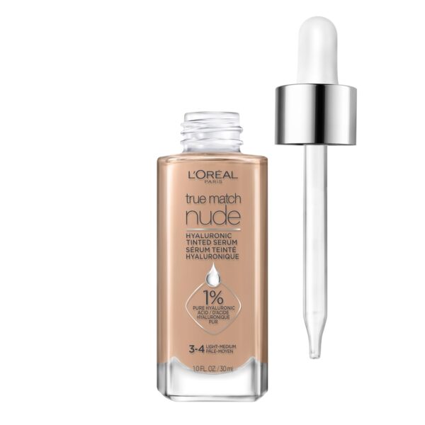Suggest a better title and return a single title only without any other comments: L'Oreal Paris True Match Nude Hyaluronic Tinted Serum Foundation with 1% Hyaluronic acid, Light-Medium 3-4, 1 fl. oz.