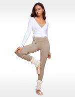 Womens V-Neck Long Sleeve Cross Wrap Top Slim Fit Soft Knit Layering Shirt Casual Yoga Gym Bandage Tie Tops - Image 5