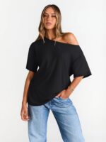 Trendy Queen Womens Off The Shoulder Tops Oversized T-Shirts Short Sleeve Tees Summer 2026 Casual Spring Fashion Clothes - Image 2