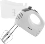 OVENTE 5-Speed Corded Electric Hand Mixer with Stainless Steel Whisks, Compact Portable Design with Snap-On Storage Case,150W Lightweight Handheld Mixer for Baking & Cooking, White HM151W