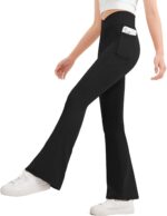 Suggest a better title and return a single title only without any other comments: JOCMIC Girls Flare Leggings Kids Bell Bottom High Waisted Yoga Dance Flared Bootcut Pants