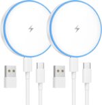 MagSafe Charger 2 Pack 15W Magnetic Wireless Charger Fast Charging Pad Compatible with iPhone 17/16/15/14/13/12 Series & AirPods 4/3/2/Pro Magnetic MagSafe Charging Pad with Dual Ports