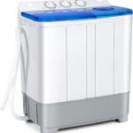 COSTWAY Portable Washing Machine, Twin Tub 22Lbs Capacity, Compact Washer(13.2Lbs) and Spinner(8.8Lbs) with Control Knobs, Built-in Drain Pump, Semi-Automatic Laundry washer for Apartment, RV (Blue)