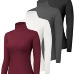 Dalavch 4 Pack Women’s Turtle Neck Long Sleeve Shirts Fall Fashion Turtleneck Baselayer Undershirts Tops Underscrub