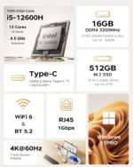 ACEMAGIC K1 Mini PC Windows 11 Pro, Intel Core 12600H (Beat 12450H up to 4.5 GHz) Mini Computers, 16GB DDR4 RAM 512GB SSD Triple 4K Display Desktop Micro Small Pc with BT5.2/WiFi6/HDMI/USB3.2 - Image 2
