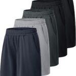 5 Pack Athletic Basketball Boys Shorts - Black Quick Dry Kids Youth Teen Shorts with Pockets for Soccer Running