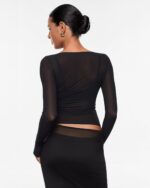INLYRIC Women's Cosnufy Mesh Sheer Long Sleeve Tops See Through Boat Neck Going Out Tops Trendy Sexy Shirts - Image 5