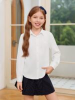Suggest a better title and return a single title only without any other comments: Haloumoning Girls Button Down Shirts Kids Long Sleeve Dress Shirts School Uniform Blouse 5-14 Years - Image 3
