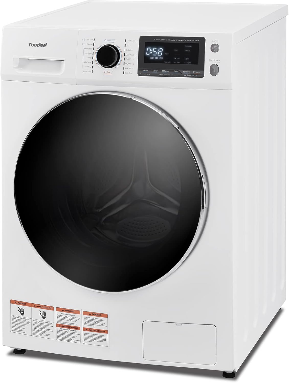 COMFEE’ 24" Washer and Dryer Combo 2.7 cu.ft 26lbs Washing COMFEE’ 24" Washer and Dryer Combo 2.7 cu.ft 26lbs Washing Machine Steam Care, Overnight Dry, No Shaking Front Load Full-Automatic Machine, Dorm White