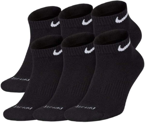 Nike Dri-Fit Training Everyday Plus MAX Cushioned Low-Cut Ankle Socks 6 Pair Black White Swoosh Logo Large 8-12