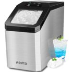 Aeitto Nugget Ice Maker Countertop, 55lbs/24H Ice Machine with 3.6L Water Tank&3.2Lbs Ice Basket, Self-Cleaning Pebble Ice Maker with Stainless Steel Housing for Home Office and Party, Silver