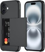 Qinmay Compatible with iPhone 17 Case Wallet,Built-in Card Holder, Heavy Duty Protective Dual Layer Shockproof Hidden Card Slot Slim Wallet Phone Cover for iPhone 17 ，Black