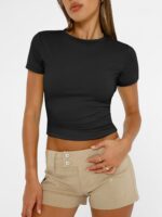 Trendy Queen Womens Short Sleeve T Shirts Summer Crop Tops Basic Slim Fit Gym Workout Y2k Clothes - Image 2