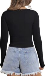 PINKMSTYLE Women Sexy V Neck Lace Long Sleeve Shirts Basic Fitted Double Lined Going Out Y2K Trendy Fall Tops - Image 6