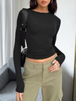 Trendy Queen Womens Long Sleeve T Shirts Fall Fashion 2026 Basic Crop Tops Going Out Outfits Y2k Clothes - Image 6