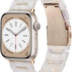 V-MORO Resin Band Compatible with Apple Watch Series 7/8/9/10/11 41/40/38/42mm, Women Fashion Strap for iWatch Series 6/5/4/3/2/1/SE, Lightweight Bracelet Wristband Replacement, Ivory White-Rose Gold