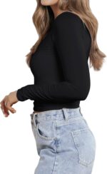 PINKMSTYLE Women Sexy V Neck Lace Long Sleeve Shirts Basic Fitted Double Lined Going Out Y2K Trendy Fall Tops - Image 5