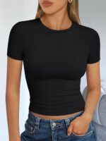 Trendy Queen Womens Short Sleeve T Shirts Summer Crop Tops Basic Slim Fit Gym Workout Y2k Clothes - Image 3