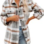 Beaully Women's Flannel Plaid Shacket Fall Winter Outfits Long Sleeve Button Down Shirts Jacket Coats with Side Pockets