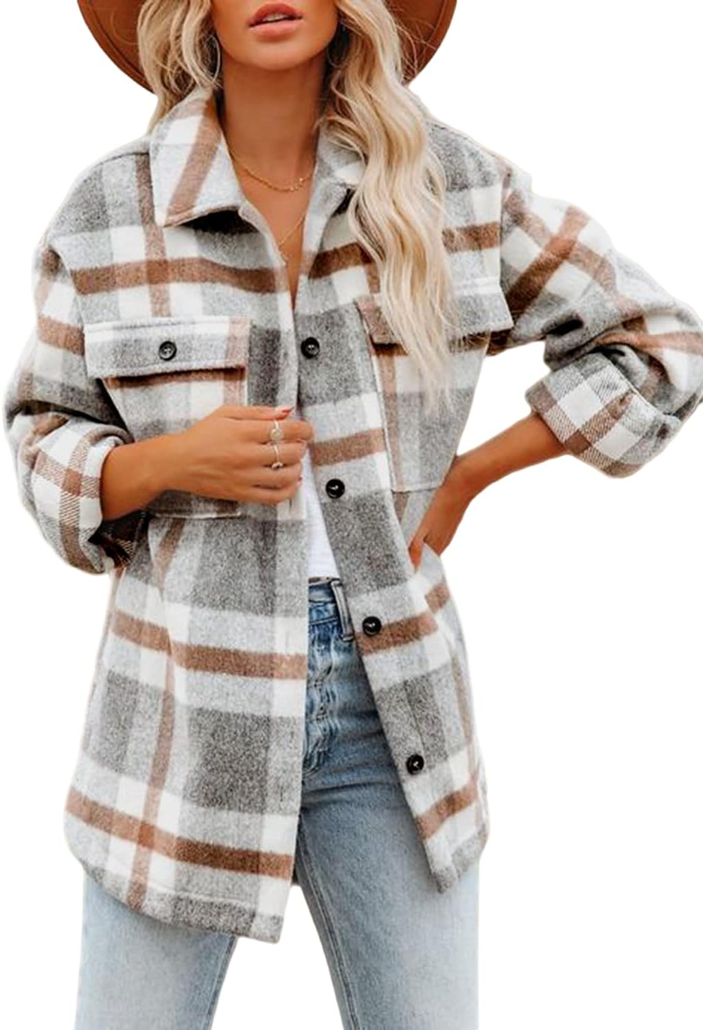 Beaully Women's Flannel Plaid Shacket Fall Winter Outfits Long Sleeve Beaully Women's Flannel Plaid Shacket Fall Winter Outfits Long Sleeve Button Down Shirts Jacket Coats with Side Pockets