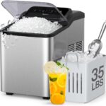 Typhur Fast Nugget Ice Maker Countertop with Self-Cleaning Pump, 35lbs/24H Crushed Pebble Ice Machine with Pellet Ice, 8 Packs Cleaner, Dual Ice Scoops for Home, Kitchen, Party, RV, Stainless Steel