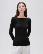 SUUKSESS Cloud Cashmere Women Boat Neck Fitted Long Sleeve Shirt Basic Knit Tops - Image 2