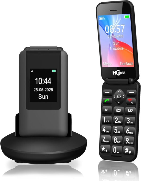 4G Flip Phone Unlocked for Seniors,Basic Flip Phone,Cell Phone for Seniors,2.8" +1.5 ''Screen,SOS Button,Speed Dial,Hans-Free,Big Buttons,Bluetooth,Camera,FM Radio,1400mAh Battery.(Matte Black)