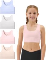 Suggest a better title and return a single title only without any other comments: Girls Soft Training Bras 7-12 Seamless First Bra Girls Sports Bras Longline Crop - No Pads, Chest Double Lined