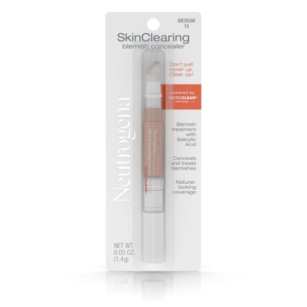 Suggest a better title and return a single title only without any other comments: Neutrogena SkinClearing Blemish Concealer Face Makeup with Salicylic Acid Acne Medicine, Non-Comedogenic and Oil-Free Concealer Helps Cover, Treat & Prevent Breakouts, Medium 15,.05 oz