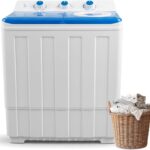 Portable Washing Machine Twin Tub - 14lbs Compact Washer (9,5lbs) and Spinner Dryer (4.5lbs) Combo with Drain Pump - Semi Automatic Washing Machine for Apartments, Dorms, RVs, Camping - Blue
