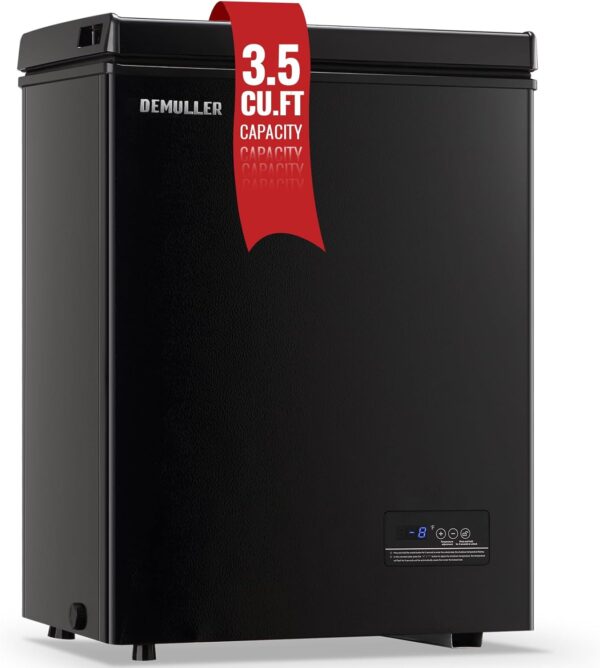 Deep Freezer Chest 3.5 Cubic Feet Freezers with Temperature Display Panel Mini Freezer with Removable Basket Suitable for Apartment Garage Dorm BLACK