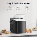 Sweetcrispy Countertop Ice Maker Machine, Portable Self-Cleaning Ice Machine with Ice Scoop, Basket and Handle, 9 Cubes in 6 Mins, 26.5lbs/24Hrs, 2 Sizes of Bullet Ice for Home Kitchen, Coal Black - Image 2