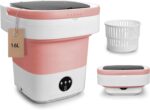 Portable Mini Washing Machine, 16L Foldable Washer and Dryer with 3 Modes Deep Cleaning, Upgraded Small Collapsible Laundry for Hotel, Apartment, Home and Travel - Pink