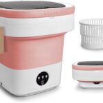 Portable Mini Washing Machine, 16L Foldable Washer and Dryer with 3 Modes Deep Cleaning, Upgraded Small Collapsible Laundry for Hotel, Apartment, Home and Travel - Pink