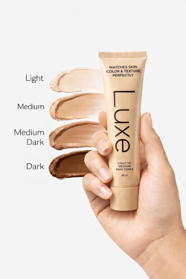 Suggest a better title and return a single title only without any other comments: Luxe Color Changing Foundation for Women – Instantly Adapts to Your Skin Tone – Buildable Light-to-Medium Coverage – 12-Hour Wear – Natural Dewy Finish