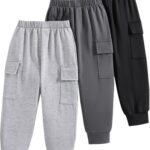 Nivne Tco Boys Casual Pants-Solid Color Soft Trousers-Toddler Boys 3 Pack Sweatpants Set (3-7 Years)