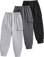 Nivne Tco Boys Casual Pants-Solid Color Soft Trousers-Toddler Boys 3 Pack Sweatpants Set (3-7 Years)