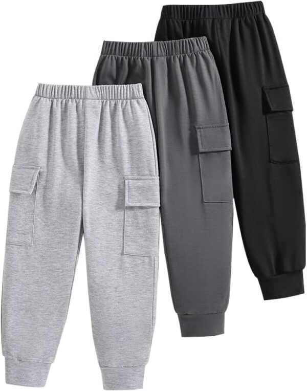 Nivne Tco Boys Casual Pants-Solid Color Soft Trousers-Toddler Boys 3 Pack Sweatpants Set (3-7 Years)