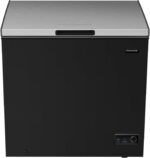 FRIGIDAIRE Chest Deep Freezer, 7 Cu. Ft, Black Adjustable Thermostat-Removable Vinyl Coated Wire Basket-Easy Defrost Drain, Eye-Catching Stainless Steel Top Door- Garage Ready