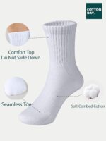 COTTON DAY Unisex School Kids Boys Girls Soft Cotton Black White Gray Navy Khaki Athletic Socks with Retro Stripes - Image 4