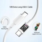 10ft Cable for Apple iPhone 16 15 Pro Max Charger Fast Charging iPad AirPods 4 (USB-C), 20w Type C Blcok 10-ft Long USB C to C Cord White 1Pack - Image 5