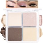 4 Colors Beige Nude Brown Pink Yellow Eye Shadow Powder Palette Makeup, Neutral Travel Matte Shimmer Creme QuadsEyeshadow Palette for Women Highly Pigmented Waterproof, paleta de sombras de ojos 01