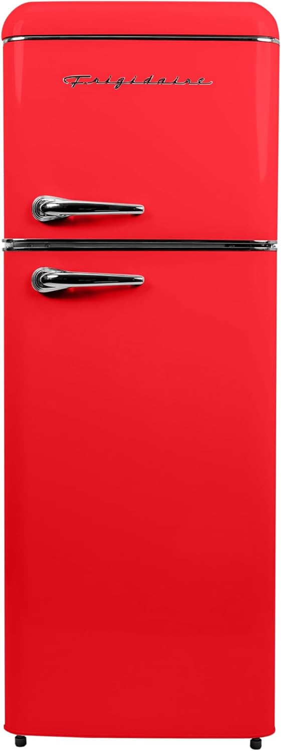 Frigidaire EFR756, 2 Door Apartment Size RETRO Refrigerator with Top Freezer, Chrome Handles, 7.5 cu ft