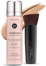 Suggest a better title and return a single title only without any other comments: Jerome Alexander MagicMinerals AirBrush Foundation – 2 Piece Set with Airbrush Foundation and Kabuki Brush - Spray Makeup with Anti-aging Ingredients for Smooth Radiant Skin - Bright Light