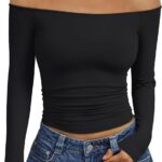 Trendy Queen Womens Long Sleeve Off The Shoulder Tops Going Out Cute Basic Y2K Fall Fashion 2026 Outfits Clothes