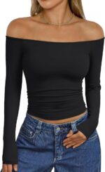 Trendy Queen Womens Long Sleeve Off The Shoulder Tops Going Out Cute Basic Y2K Fall Fashion 2026 Outfits Clothes