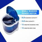 ZENY Portable Mini Washing Machine 8 lbs Washing Capacity Semi-Automatic Compact Washer Spinner Small Cloth Washer Laundry Appliances for Apartment, RV, Camping, Single Translucent Tub Blue - Image 3