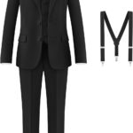 Boys Formal Suits Set, from Toddlers to Teen, Adjustable Waist, with Suspenders