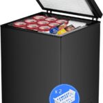 Kismile 3.5 Cubic Feet Chest Freezer with 2 Removable Baskets Free Standing Top Open Door Compact Deep Freezer with Adjustable Temperature for Home/Kitchen/Office/Bar (3.5 Cubic Feet, Black)