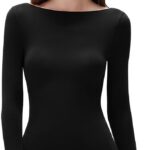 SUUKSESS Cloud Cashmere Women Boat Neck Fitted Long Sleeve Shirt Basic Knit Tops